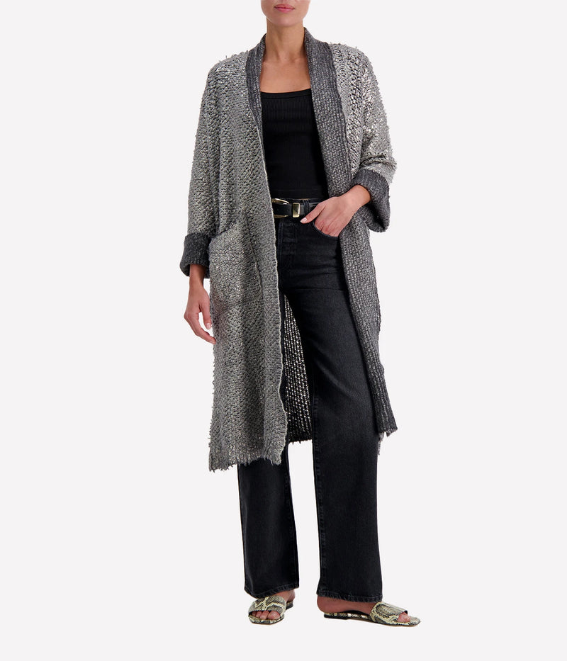 Hand Painted Long Furry Cardigan with Lamination in Husky