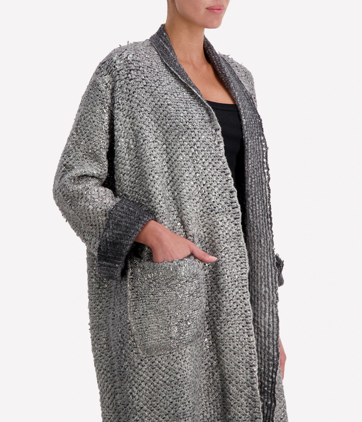 Hand Painted Long Furry Cardigan with Lamination in Husky