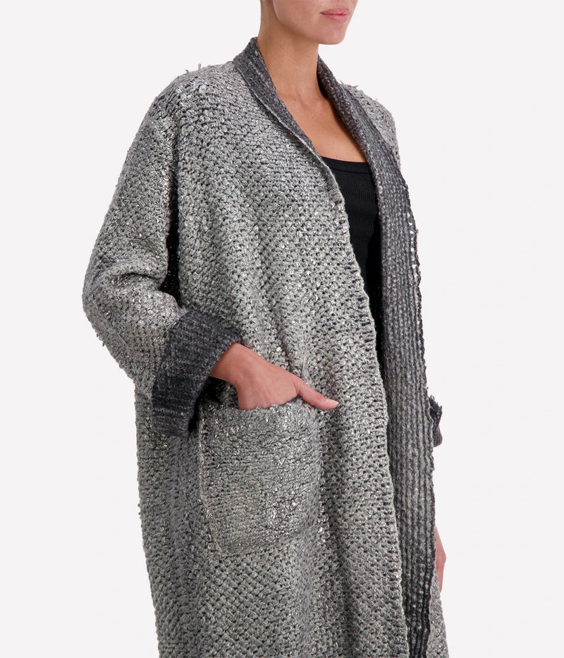 Hand Painted Long Furry Cardigan with Lamination in Husky