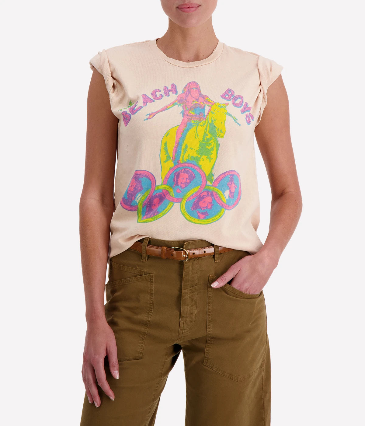 Beach Boys Crew Tee in Pink Tea Stained