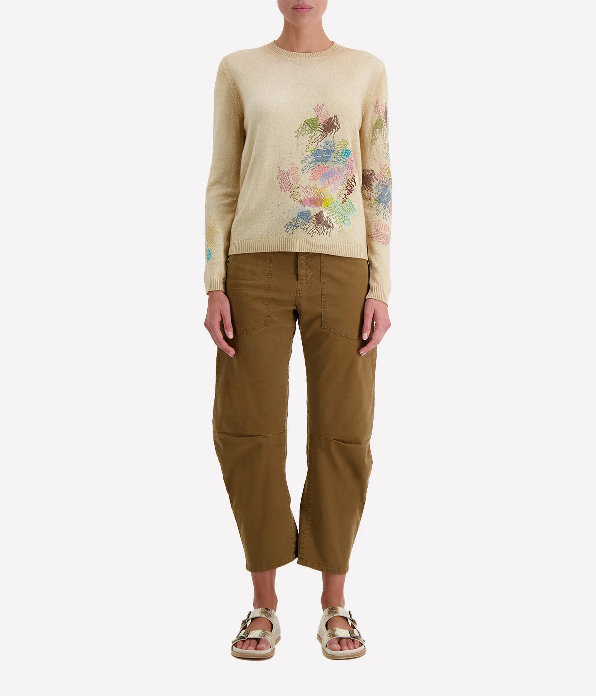Hand Painted Round Neck with Embroidery in Burro