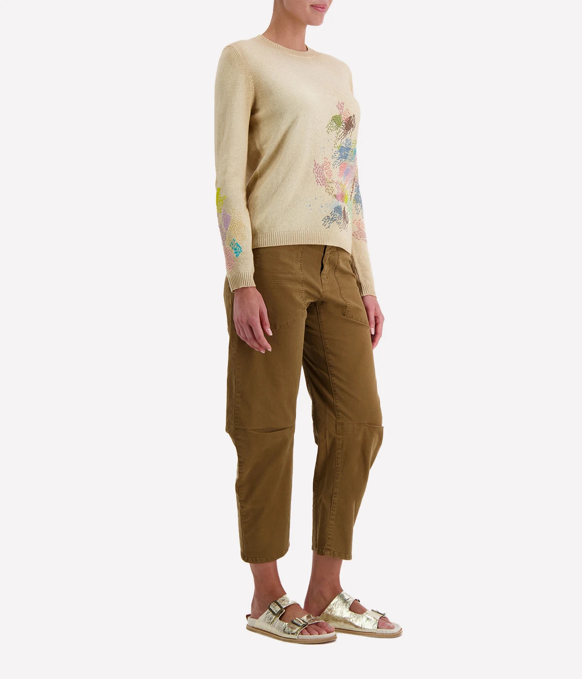 Hand Painted Round Neck with Embroidery in Burro
