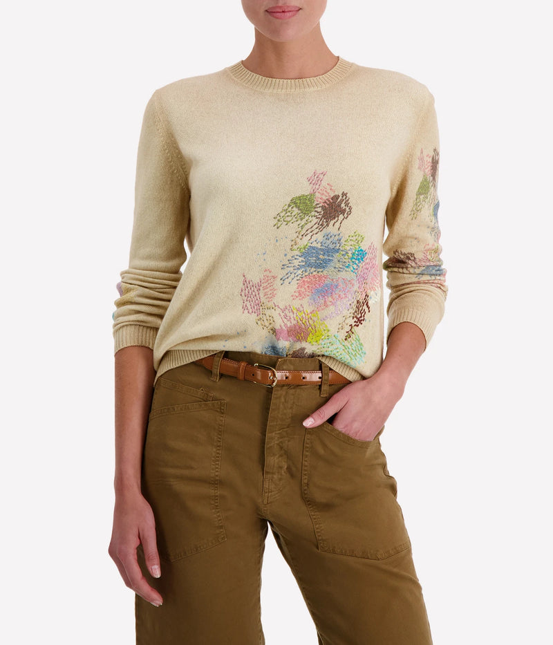 Hand Painted Round Neck with Embroidery in Burro