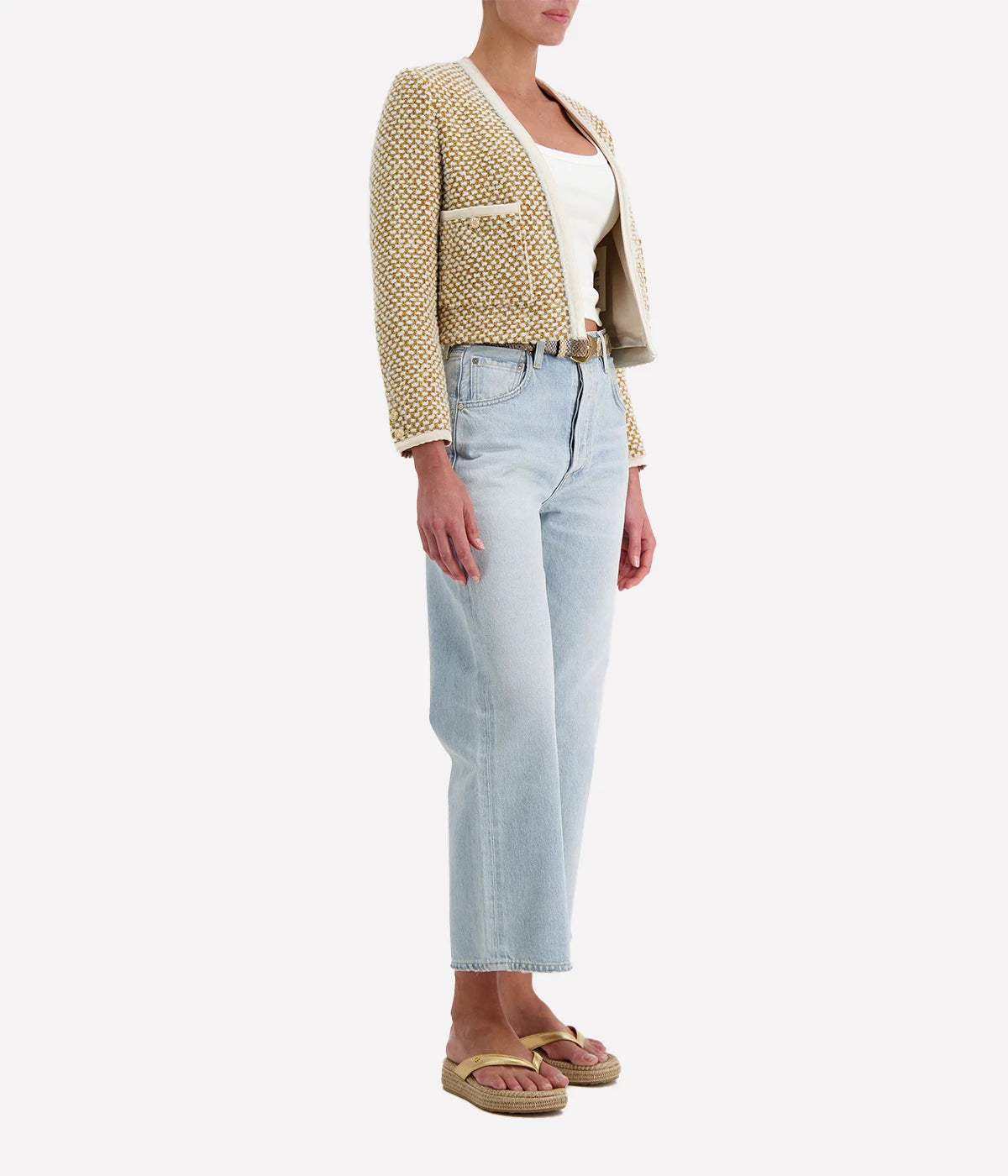 Natte' tweed short jacket in oro