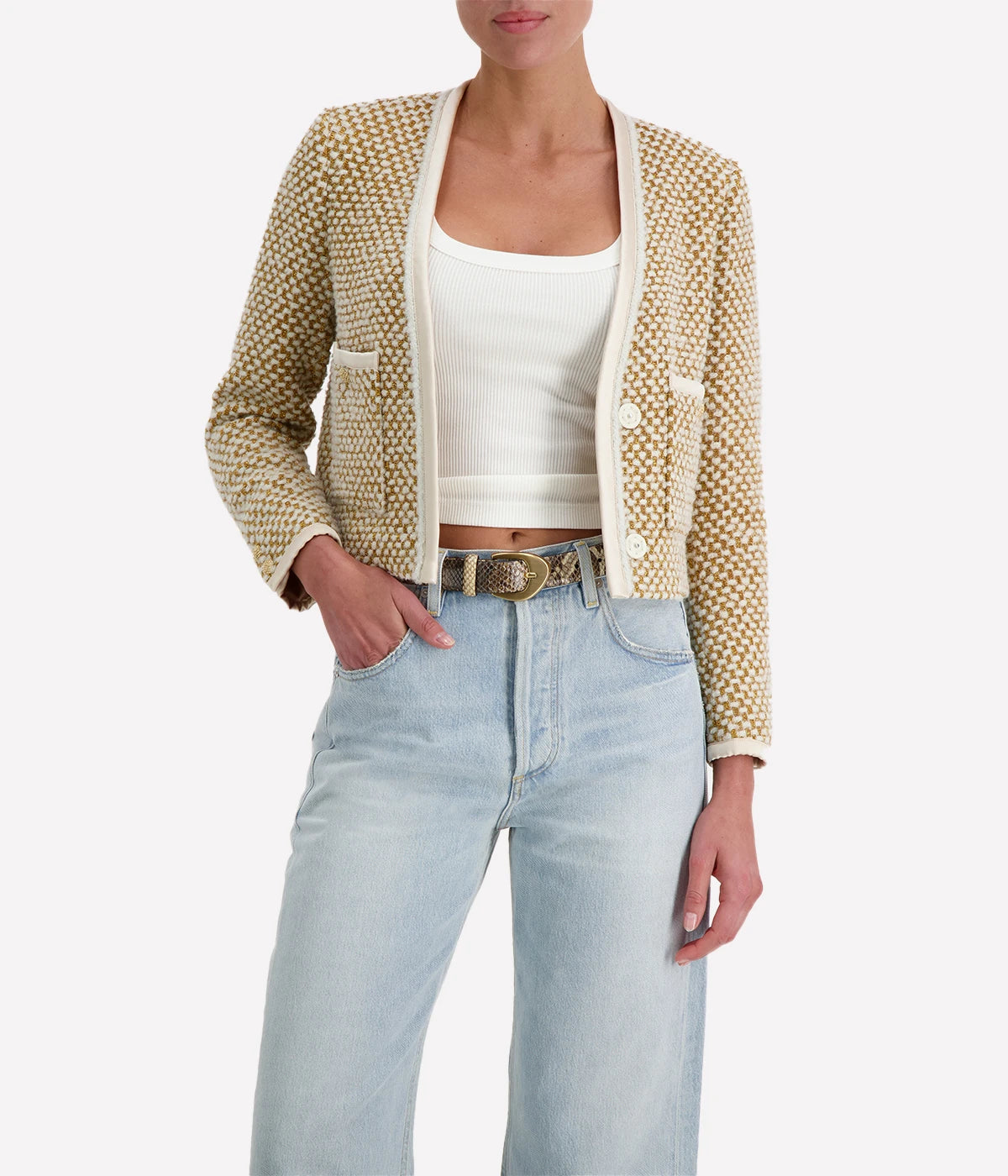 Natte' tweed short jacket in oro