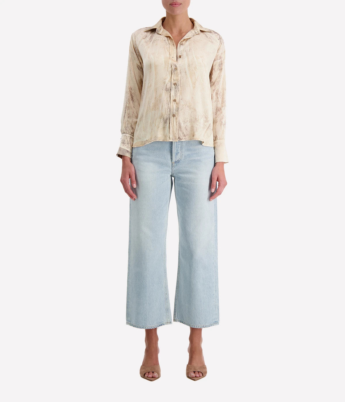 Long Sleeve Button Shirt in Brown Khaki Snake