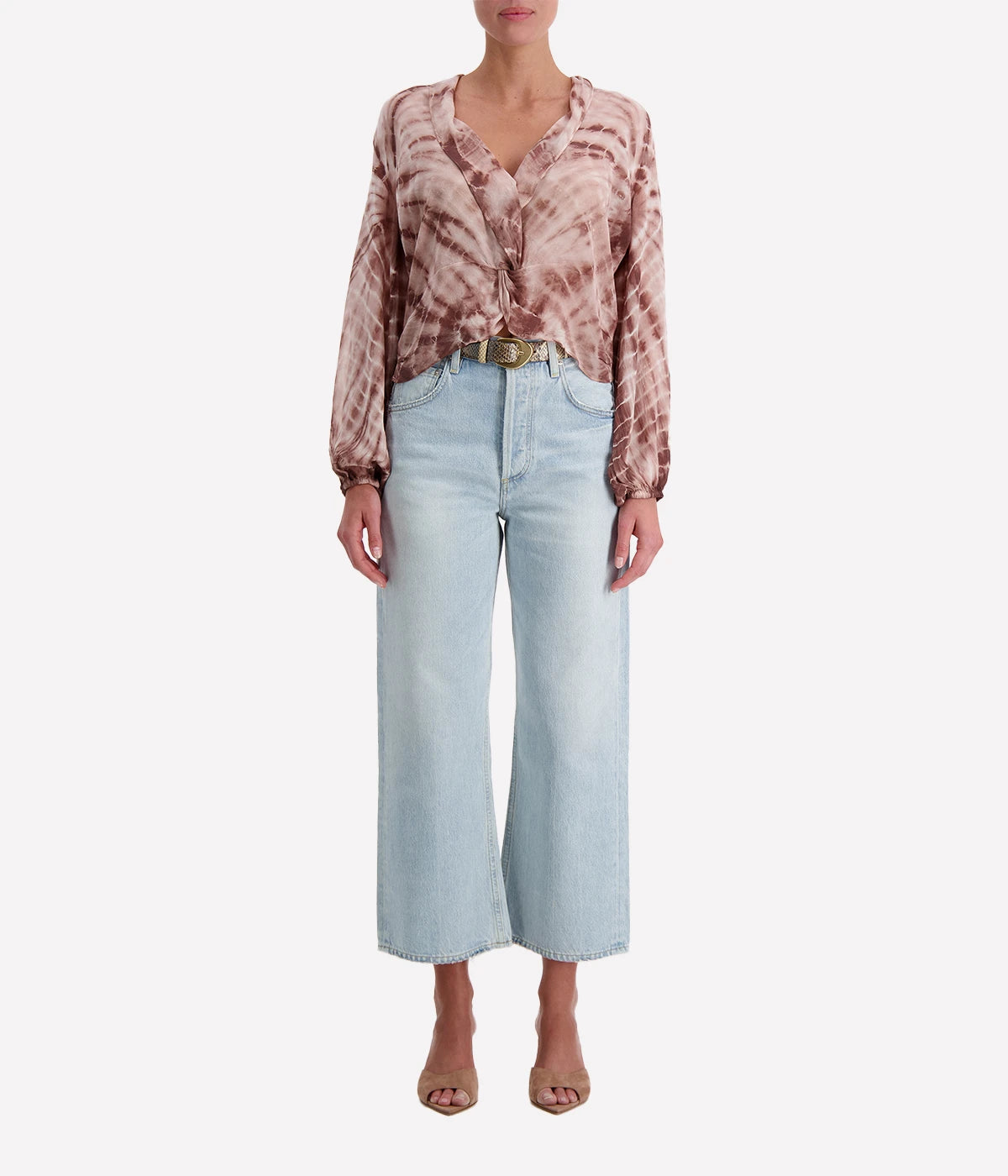 Knot Top In Washed Double Georgette in Mocha Spiral