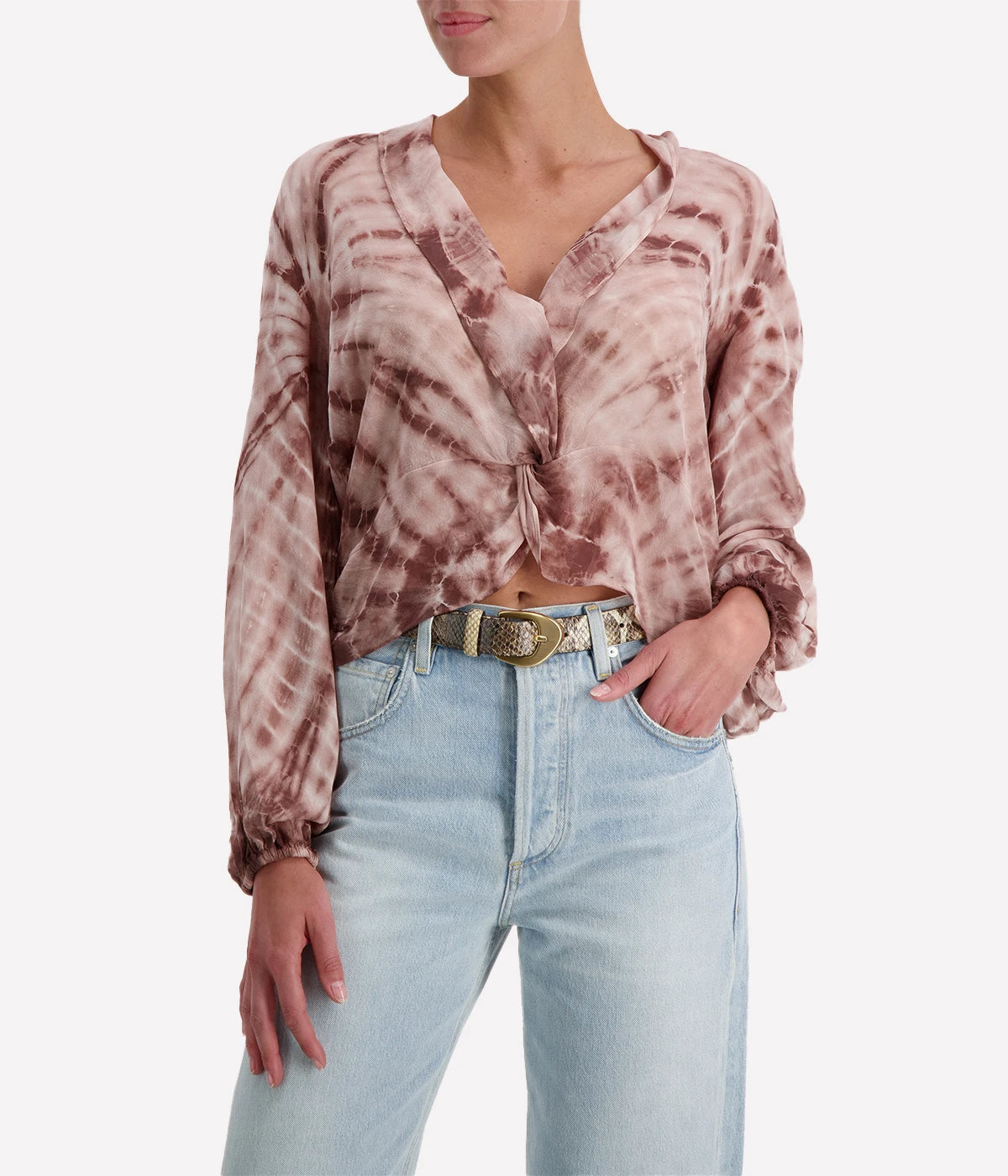 Knot Top In Washed Double Georgette in Mocha Spiral