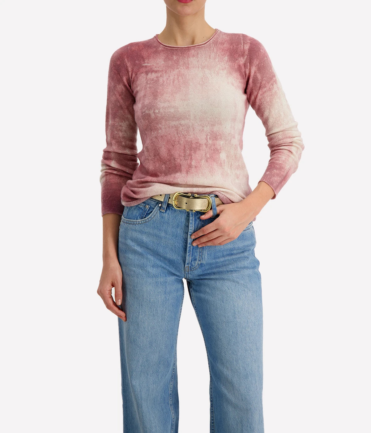 100% cashmere slim cut white and dusty pink longsleeve knit jumper by Avant Toi.