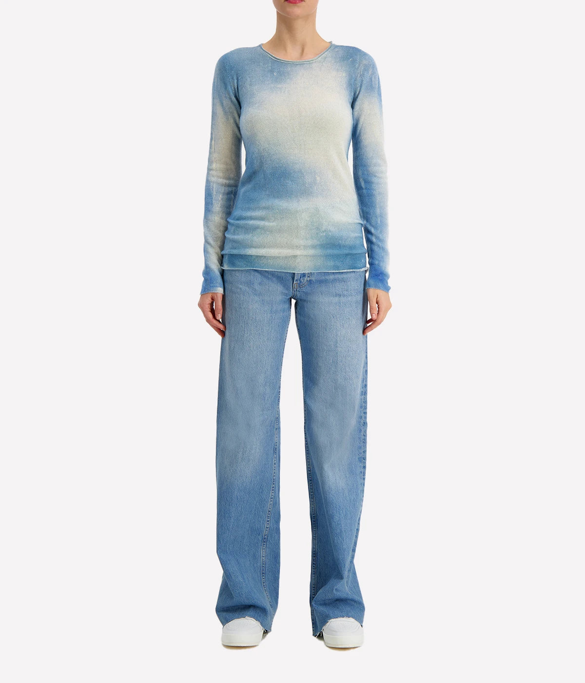 Marmo Effect Light Cashmere Round Neck in Water