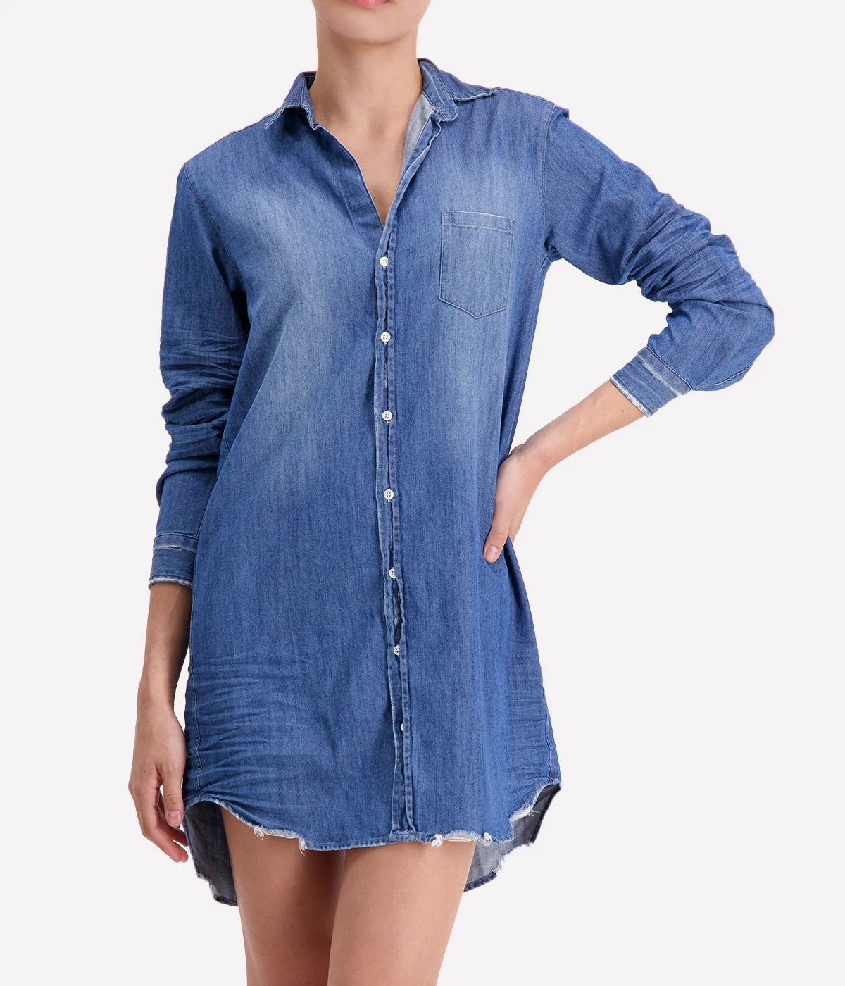 Mary Woven Button Up Dress in Distressed Vintage Wash