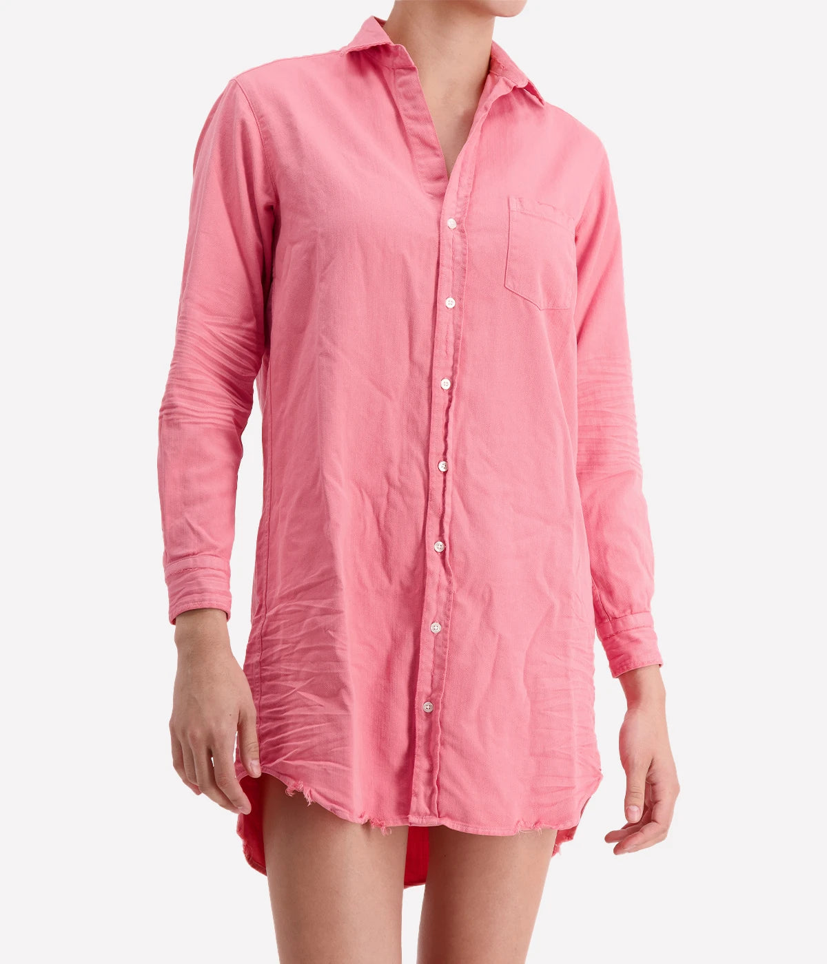 Mary Woven Button Up Denim Dress in Grapefruit