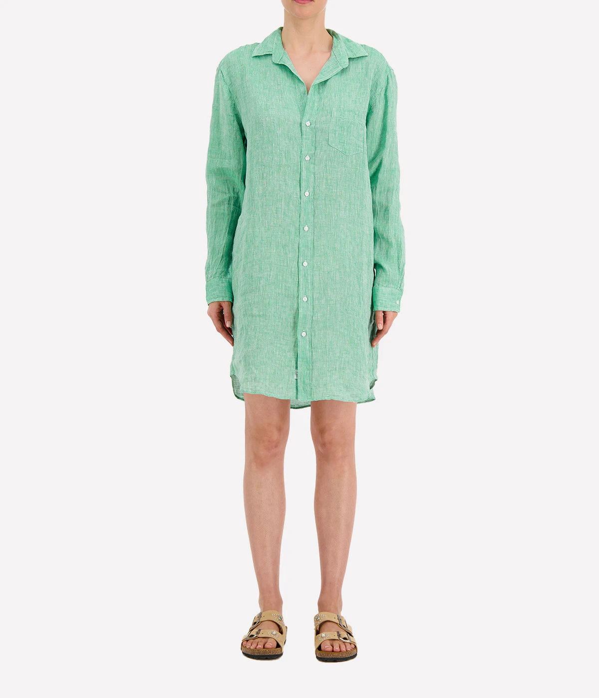 Mary Woven Button Up Dress in Green
