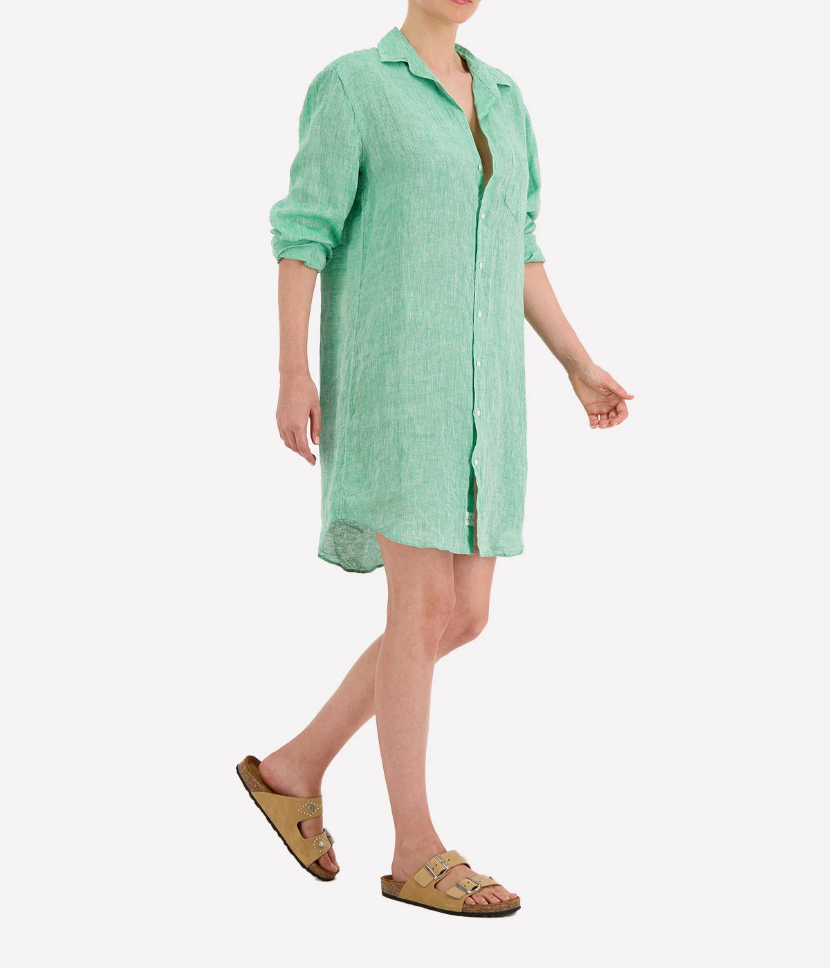 Mary Woven Button Up Dress in Green