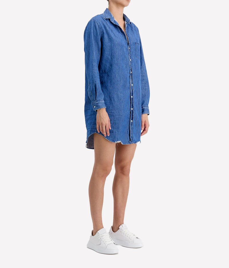 Mary Woven Denim Button Up Dress in Vintage Stonewashed Indigo Mary Woven Denim Button Up Dress in Vintage Stonewashed Indigo