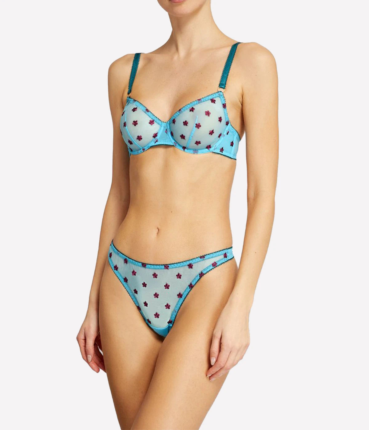 Maudie Embroidered Underwire Bra in Medium Blue