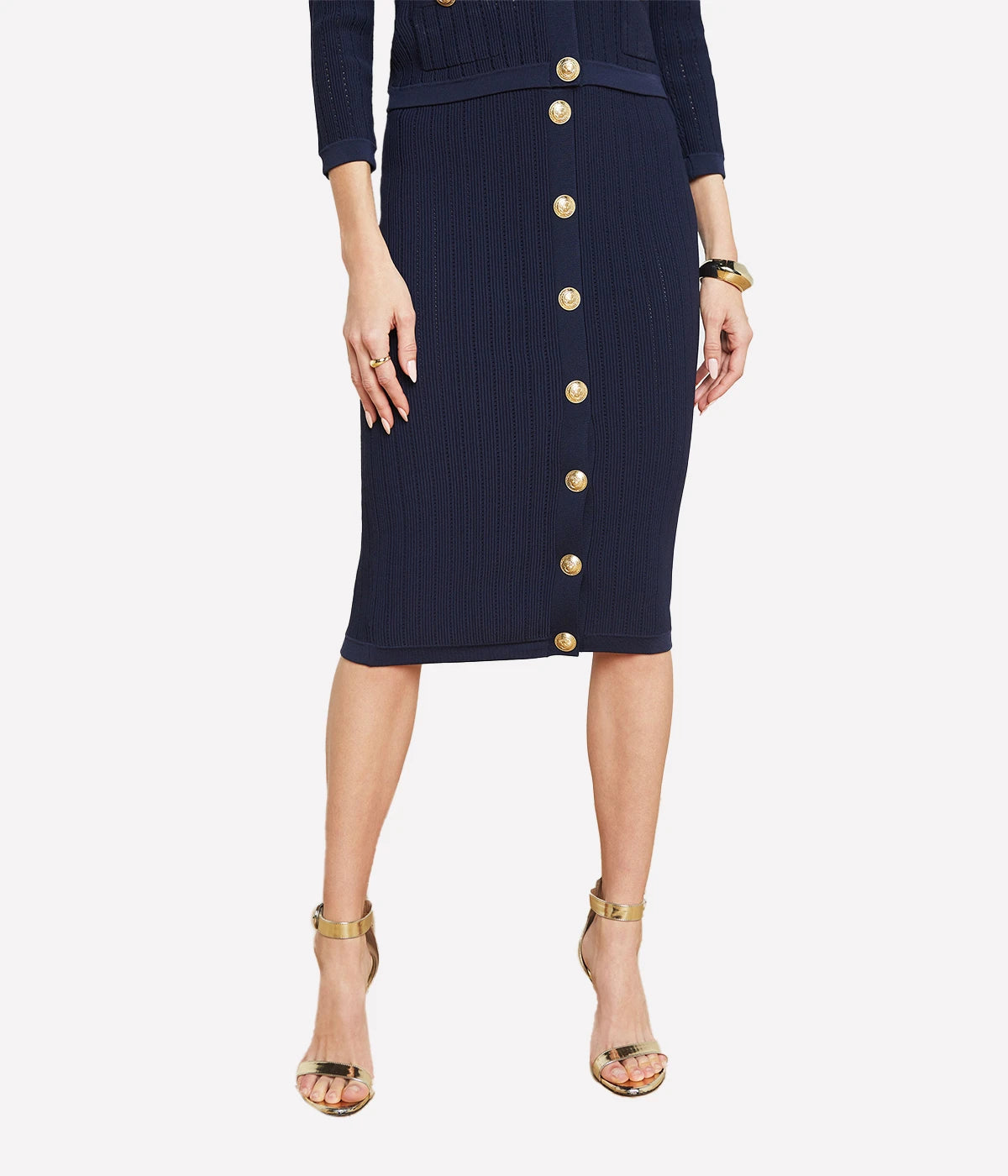 Melania Pointelle Knit Skirt in Midnight Gold