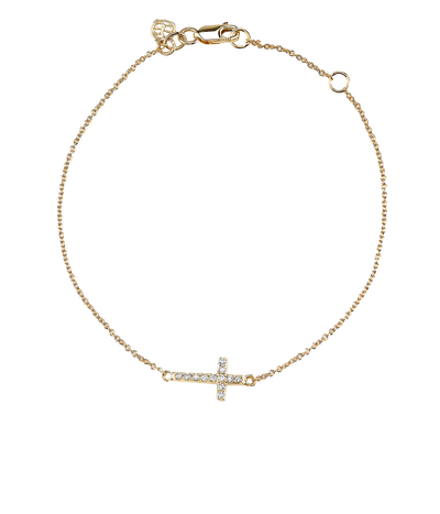 Micro Pave Cross Bracelet in 14k Yellow Gold