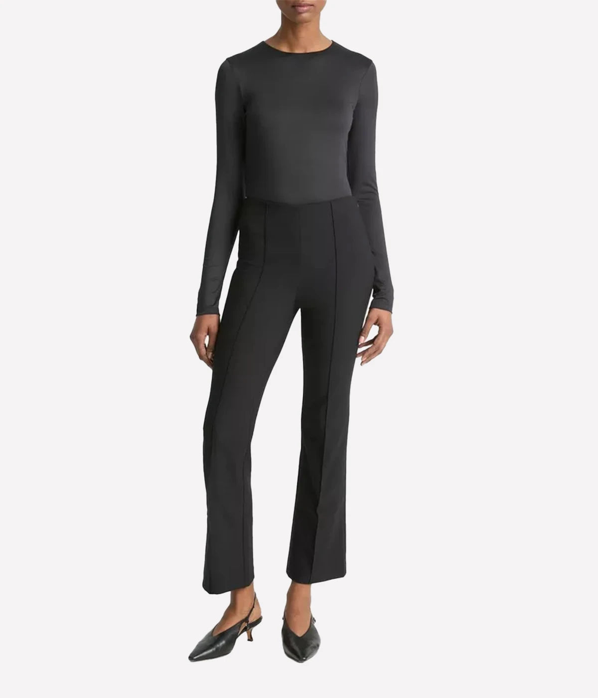 Refined Design: The elegant pintuck detailing along the legs enhances the tailored look, adding a touch of sophistication to your ensemble.
Concealed Side-Zip Closure: For a streamlined finish that maintains the sleek silhouette.
Welt Back Pockets: Functional and stylish, these pockets offer convenience without compromising the refined aesthetic.
Perfect Measurements: With a 27.5" inseam and an 18.25" leg opening, these pants create a flattering crop flare silhouette.