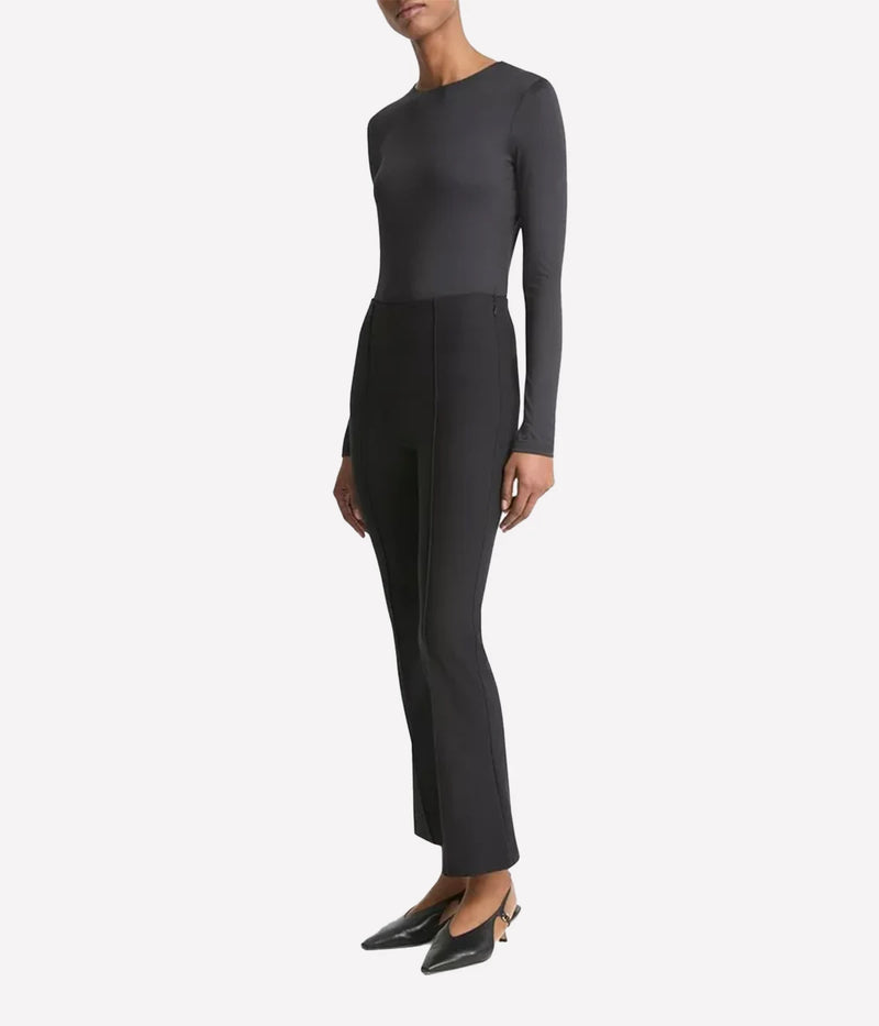 Mid Rise Pin Tuck Crop Flare Pant in Black