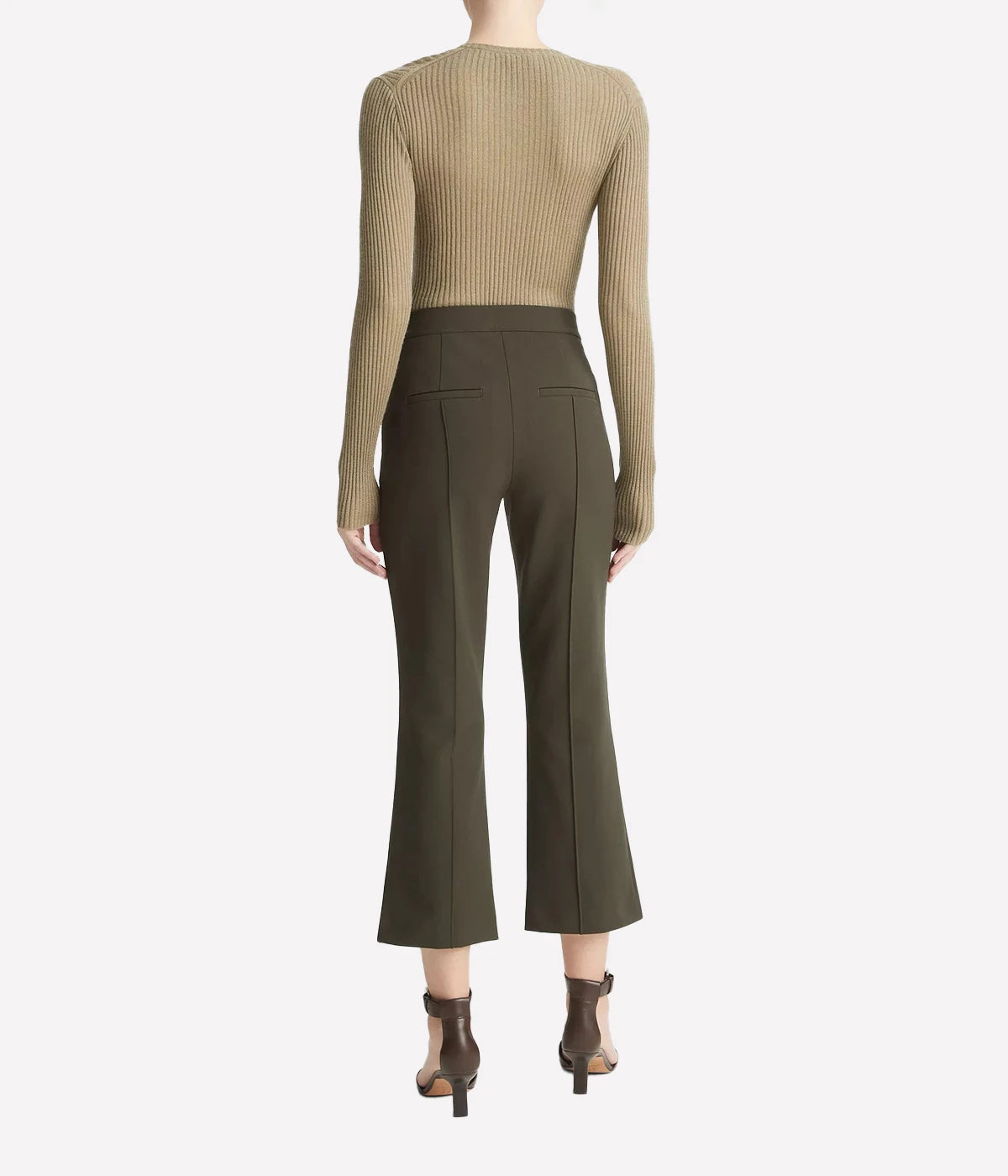 Mid Rise Pin Tuck Crop Flare Pant in Eden