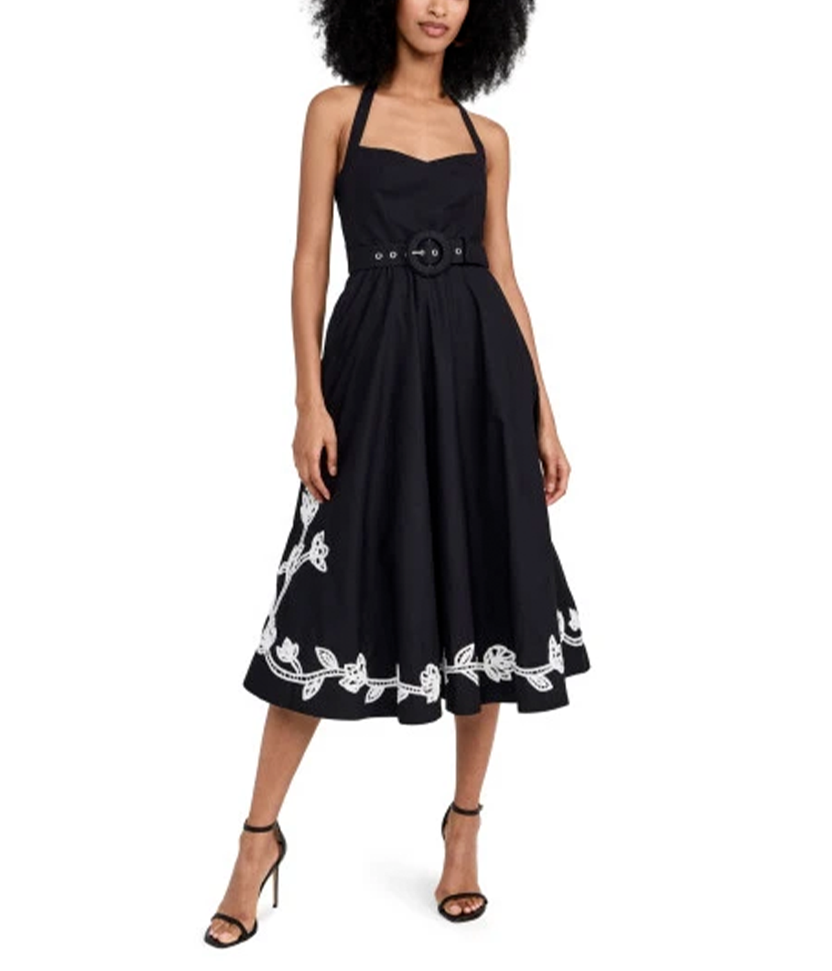 Midi Dress w Buckle Belt in Black and White