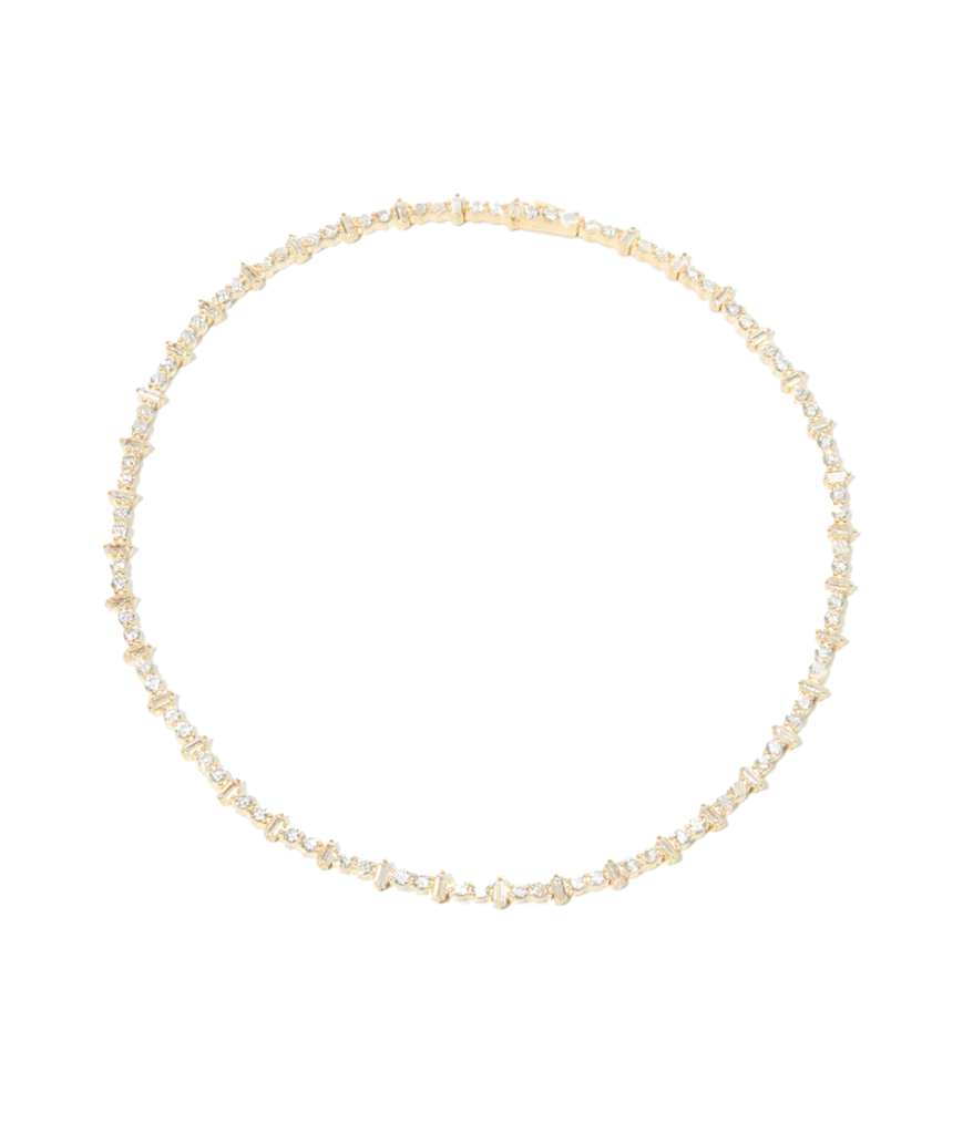 A statement choker with princess and gauette clear crystals, made with gold vermeil. Timeless, comfortable, special occasion, easy to wear, date night., made internationally. 