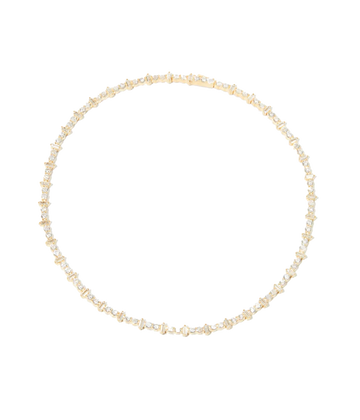 A statement choker with princess and gauette clear crystals, made with gold vermeil. Timeless, comfortable, special occasion, easy to wear, date night., made internationally. 
