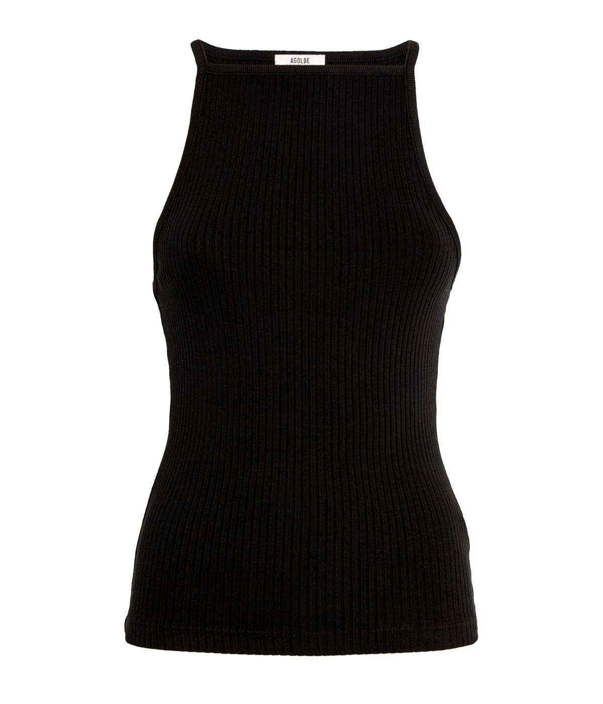 An elevated basic tank, made from a soft rib cotton and in a classic black colourway. Featuring a high neckline, long bodice and flattering fit. Summer staple, bra friendly, date night top, made in USA, comfortable, elevated basic, date night top.