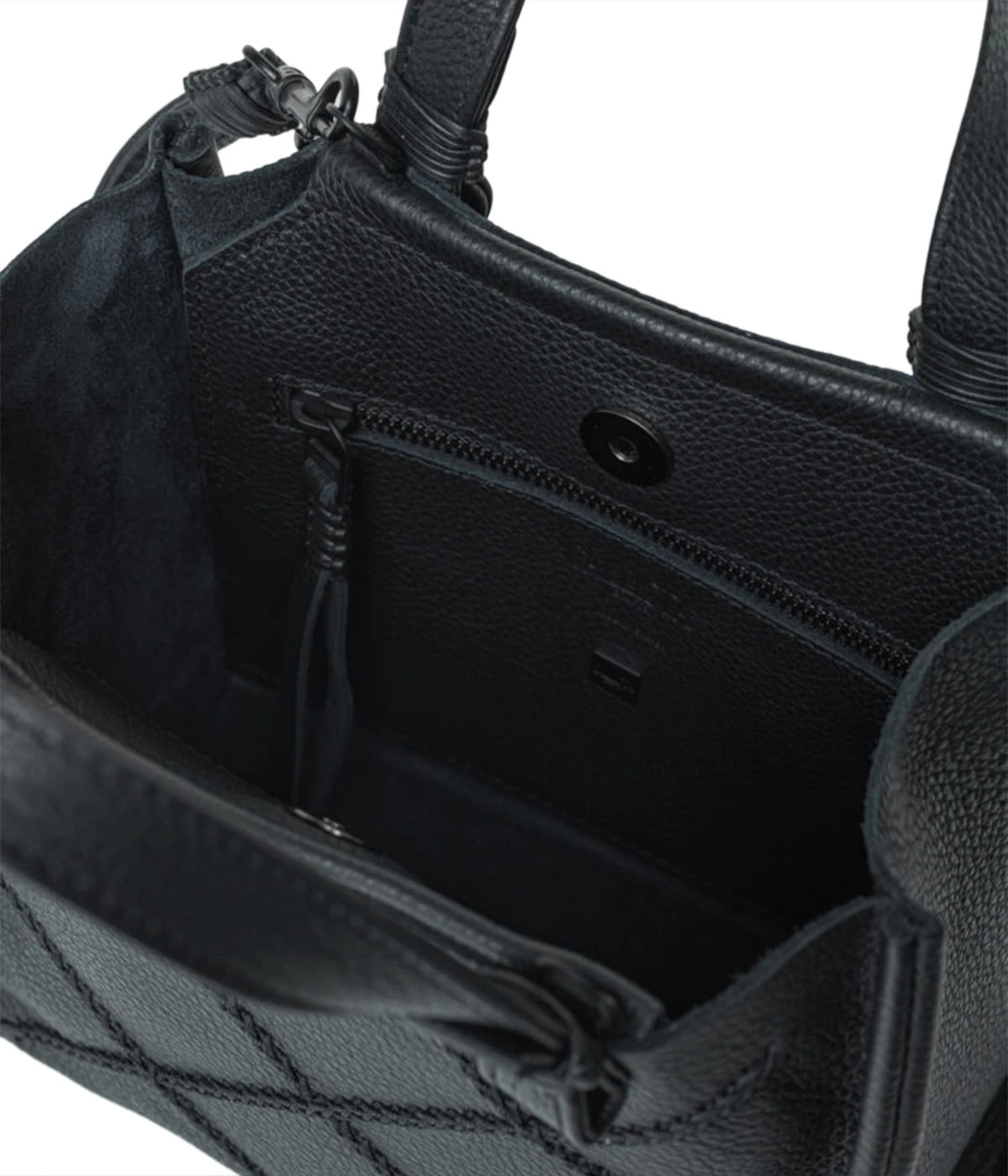 Mini Cross Tote Bag in Black Grained Leather