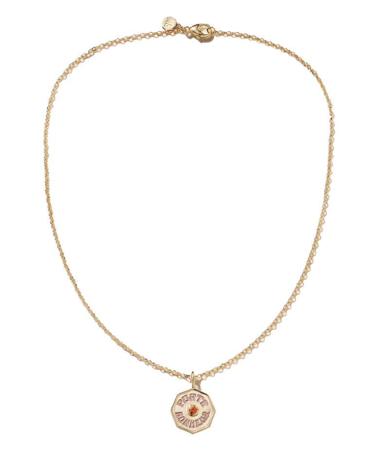 Mini PB Charm & Polo Chain in Pink Enamel Orange Sapphire