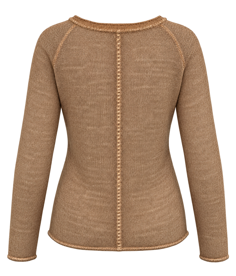 Back product view of Avant Toi Maglia Pullover in Sughero showing the contrast centre-back seam