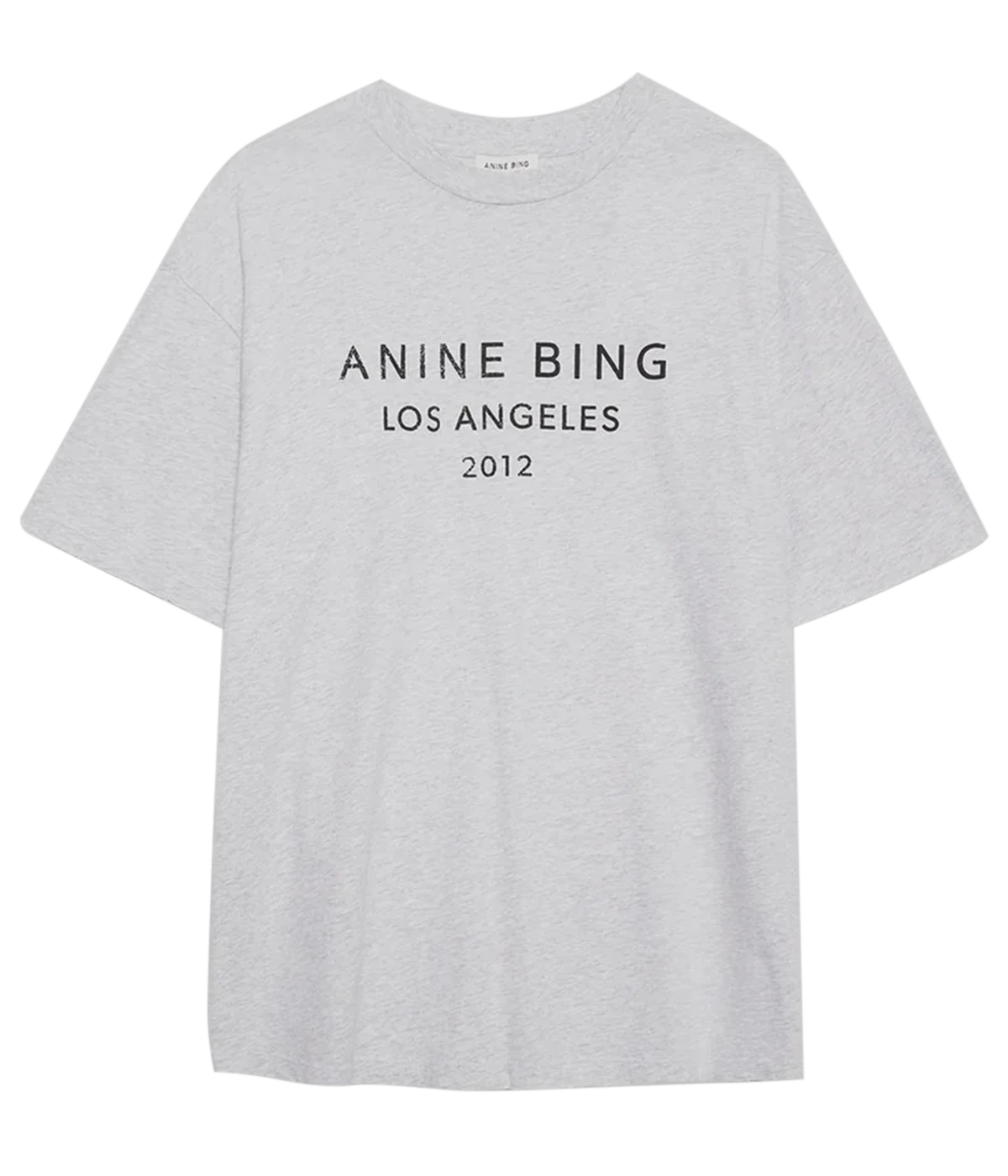 ALT text: Myers Tee in melange cotton jersey with front graphic and vintage grinding detail.