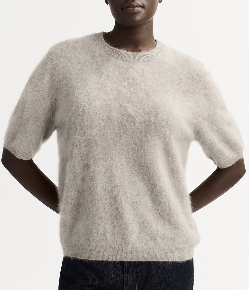 Soft Goat Brushed Short Sleeve in Greige – Front View