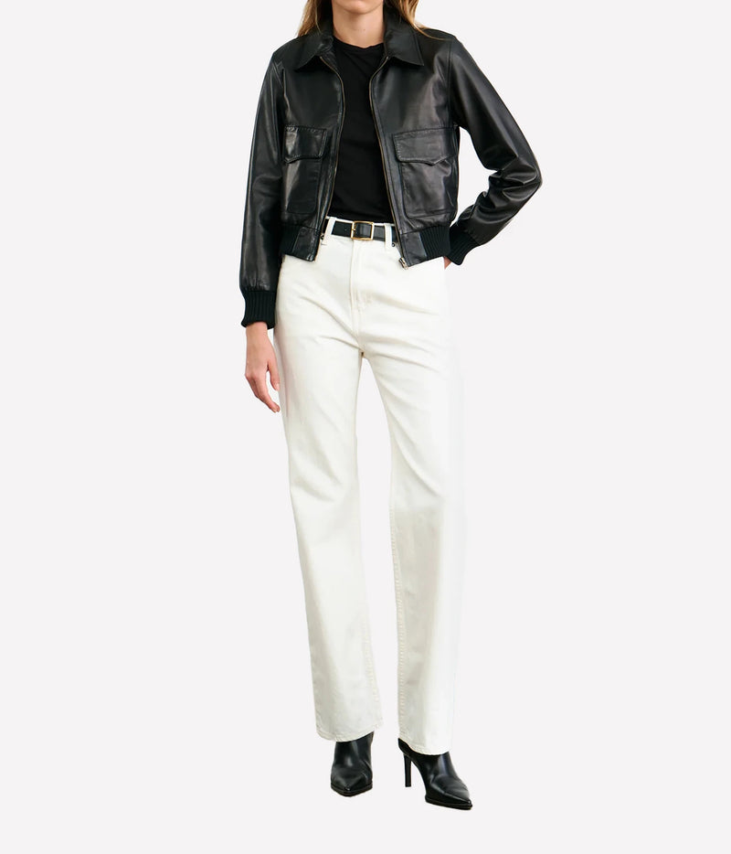 Redley Leather Bomb Jacket In Distressed Black