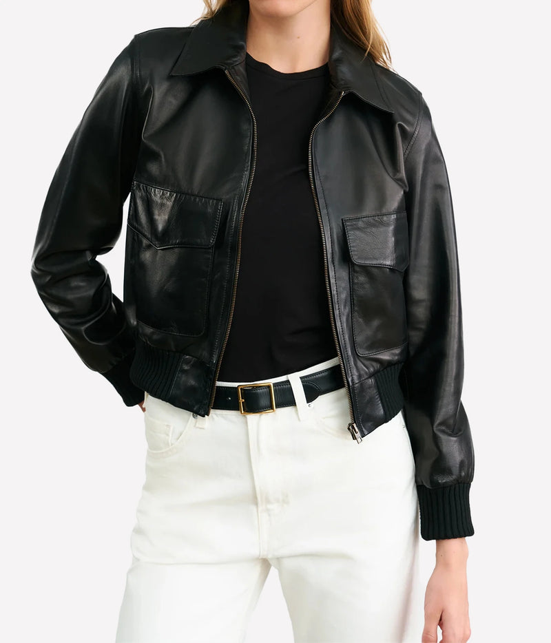 Redley Leather Bomb Jacket In Distressed Black