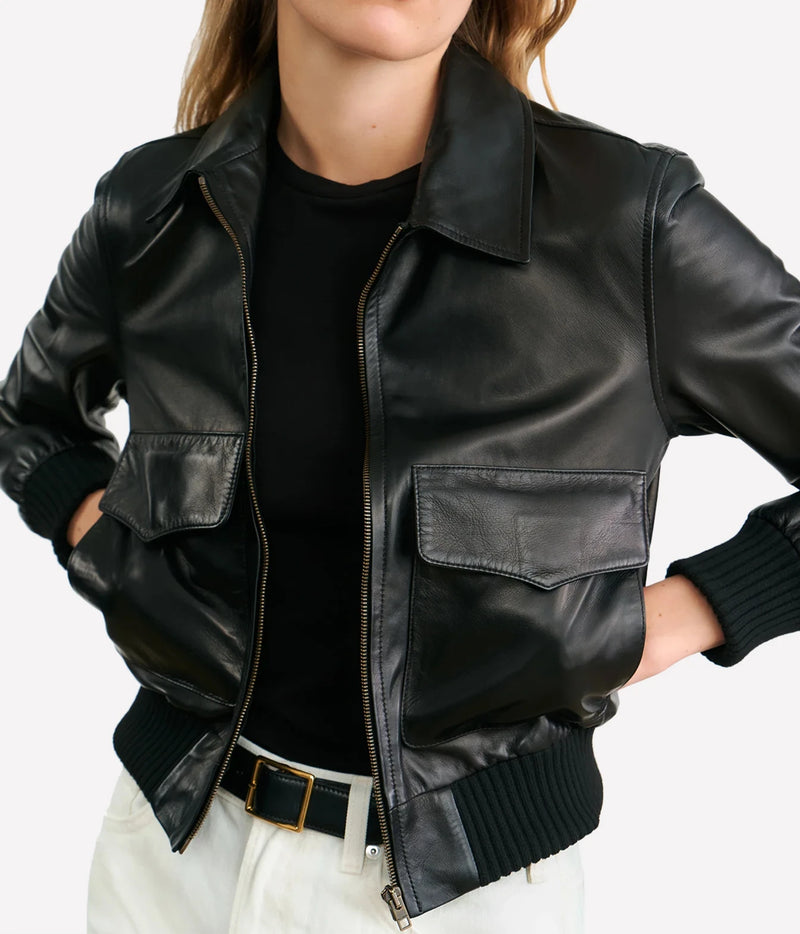 Redley Leather Bomb Jacket In Distressed Black