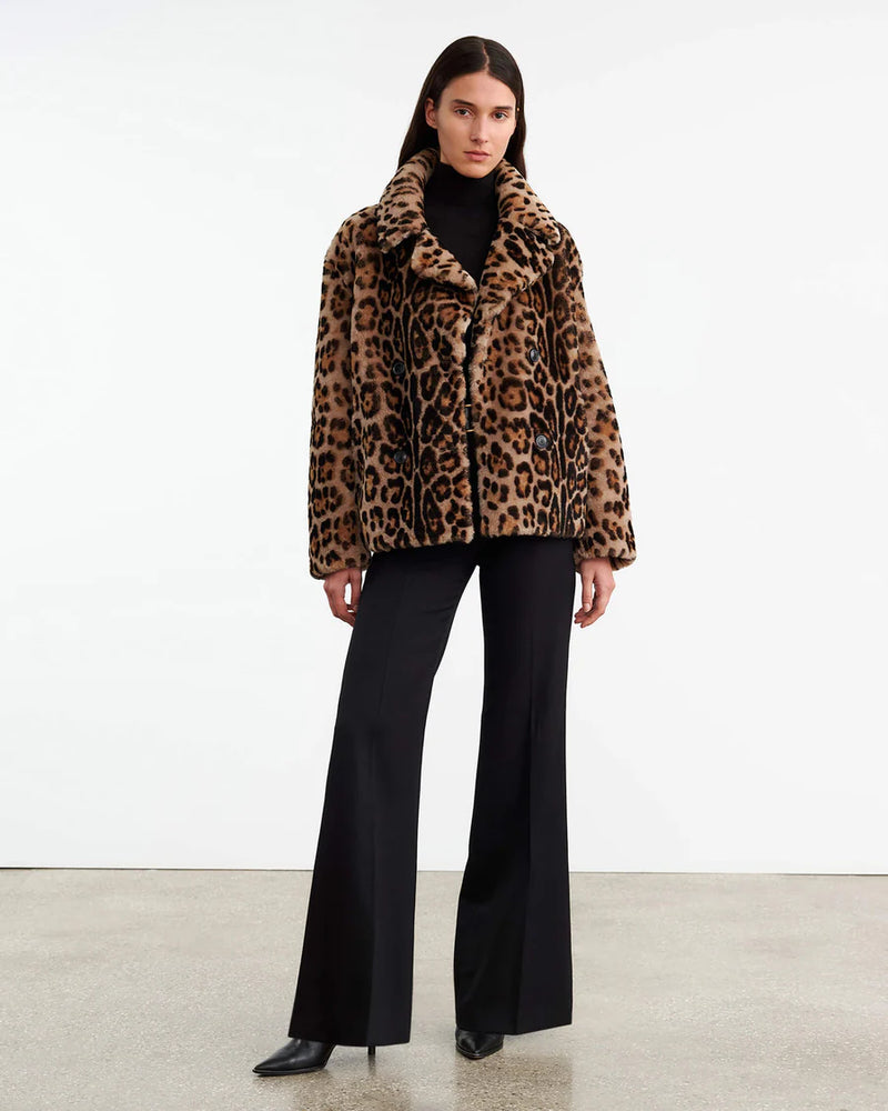 Cleophee Shearling Coat in Leopard Print