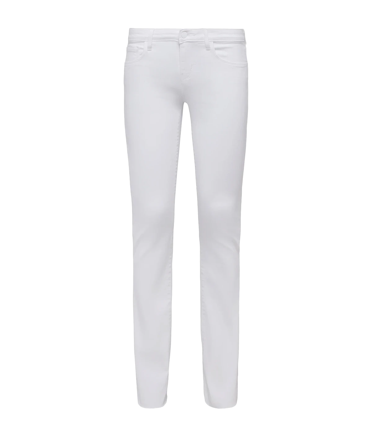 ALT text: Low-rise straight-leg jeans in medium wash denim with button fly and five-pocket styling