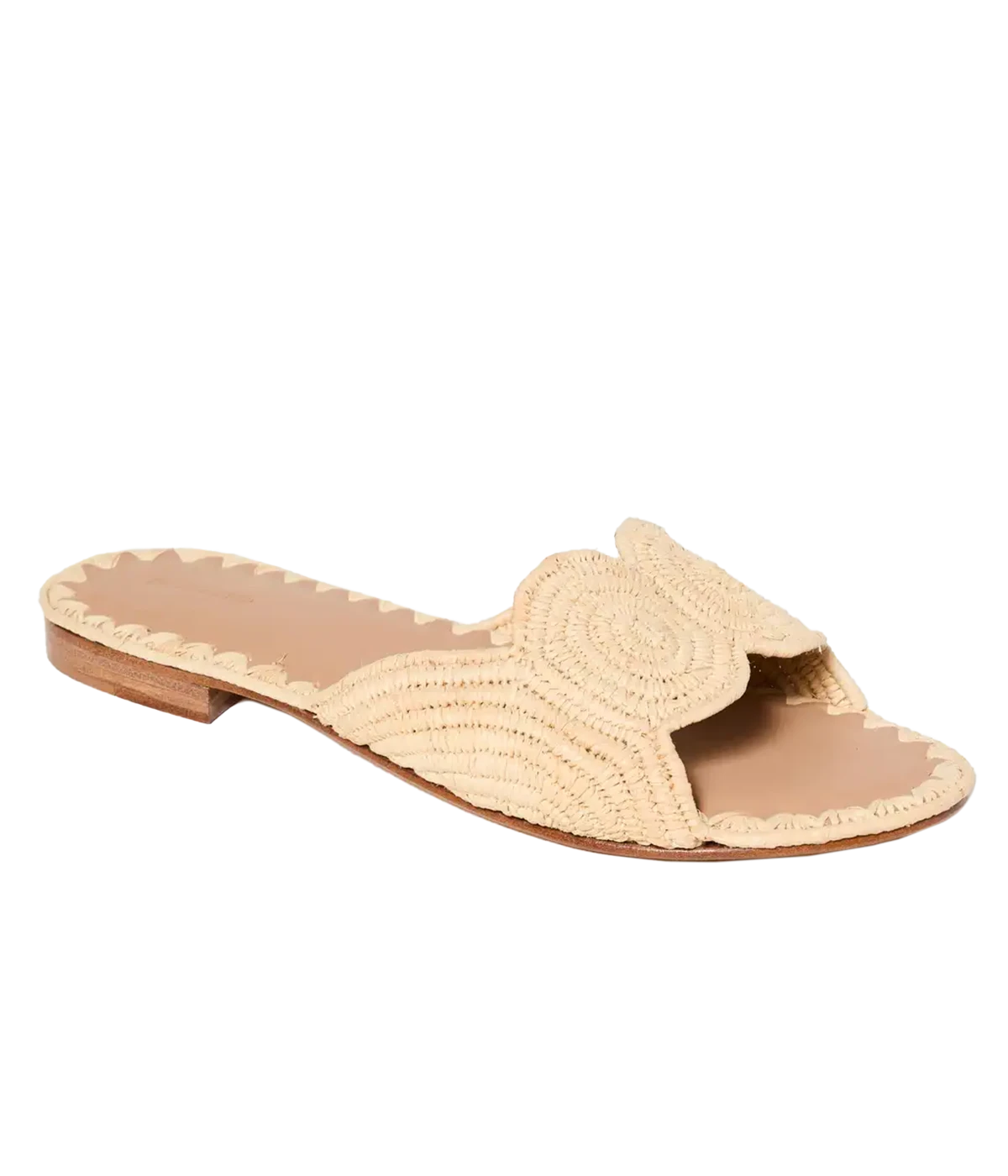 Raffia upper open-toe slip-on sandal. Leather lining and sole, handmade in Morrocco. Summer footwear, perfect for the beach and going out. 