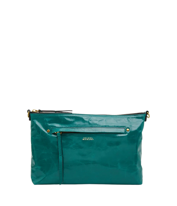 A sporty crossbody bag in an elegant green shade complemented by gold hardware by Isabel Marant. Perfect for travelling or on the go, with zippers to keep your belongings safe. 