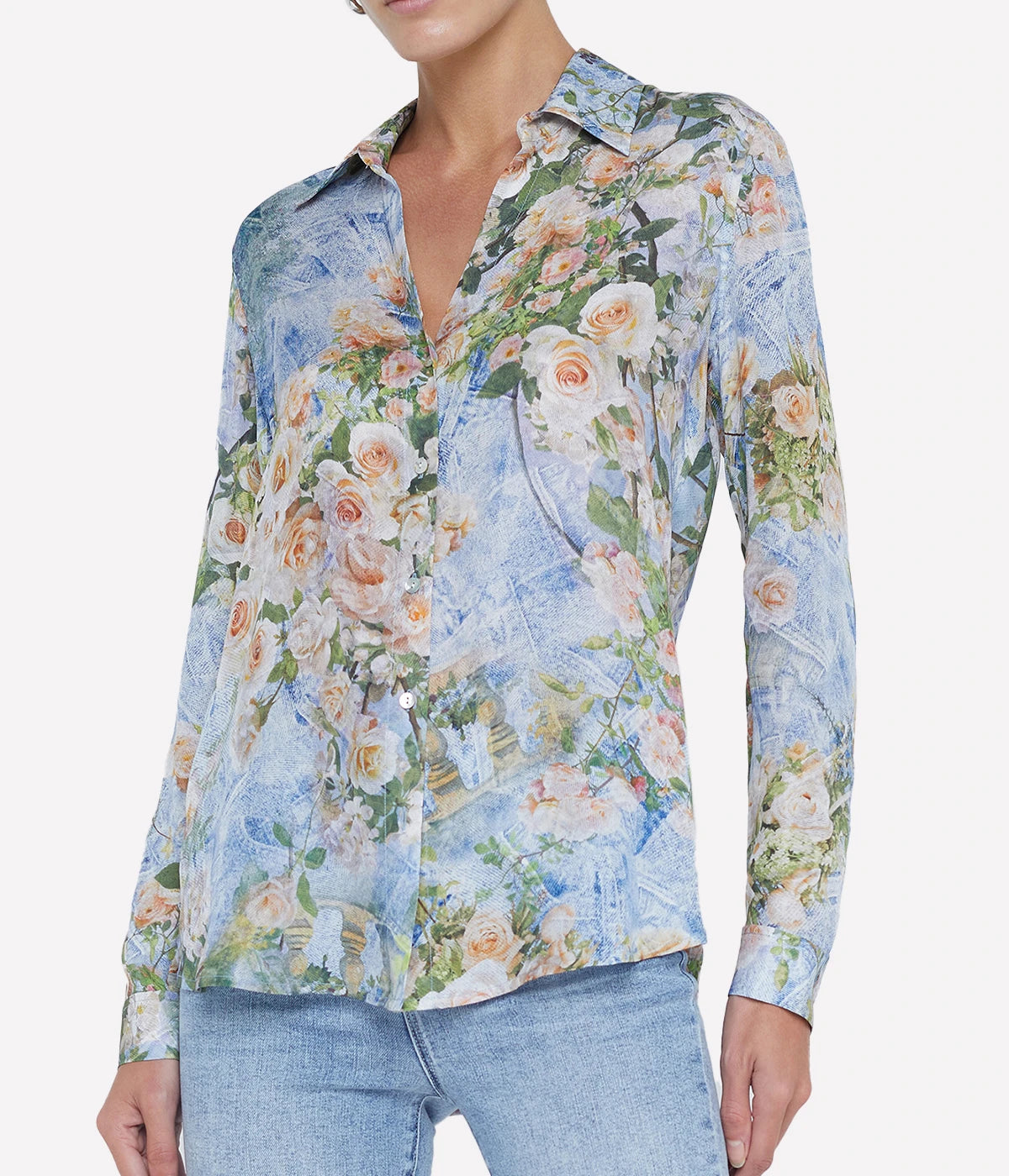 Nina L/S Blouse in Multi Floral Denim