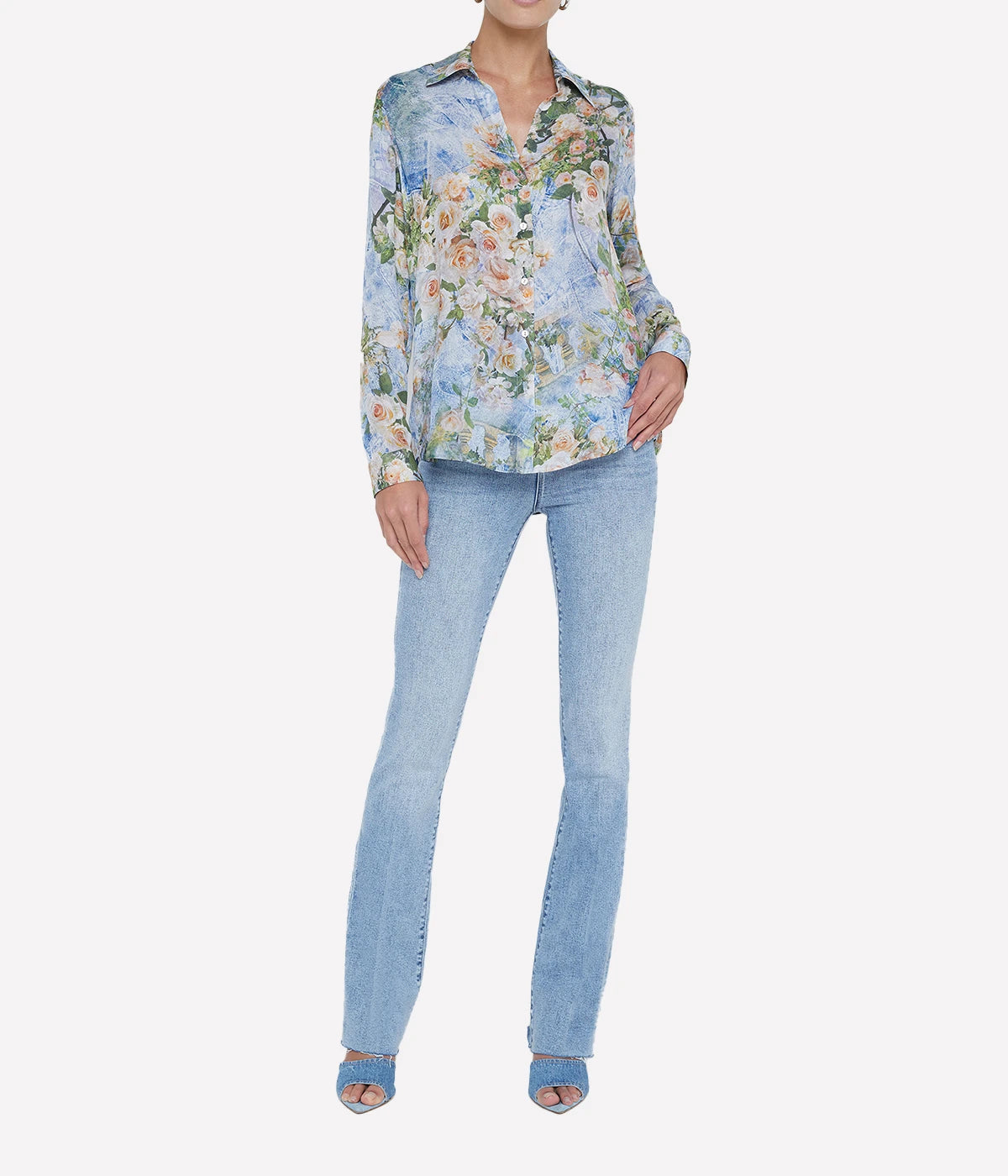 Nina L/S Blouse in Multi Floral Denim