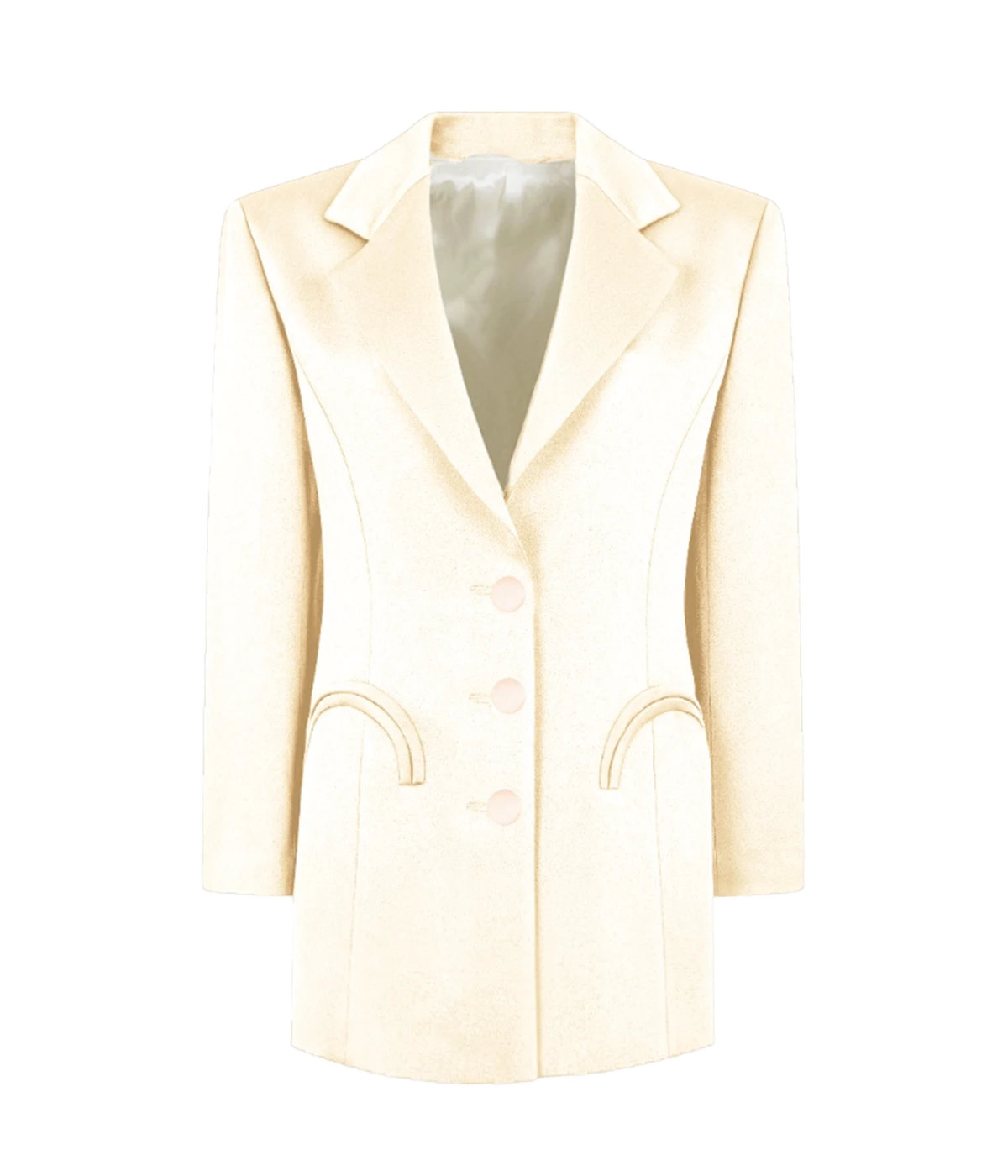 Ivory fitted blazer by Blazé Milano with shimmering crystal buttons along the sleeves.