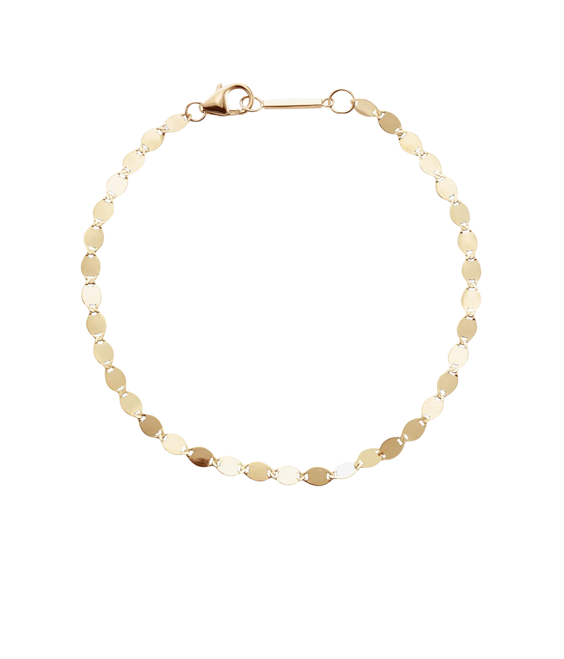 LANA Nude Chain Bracelet in Yellow Gold laid flat in a loop, showing the flat polished Nude chain links and lobster clasp