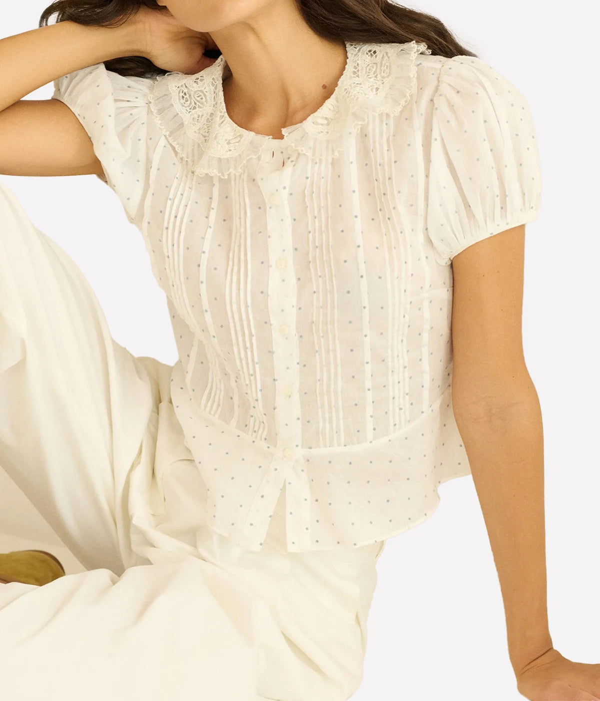 Oleta Top in Salt Flock Dot