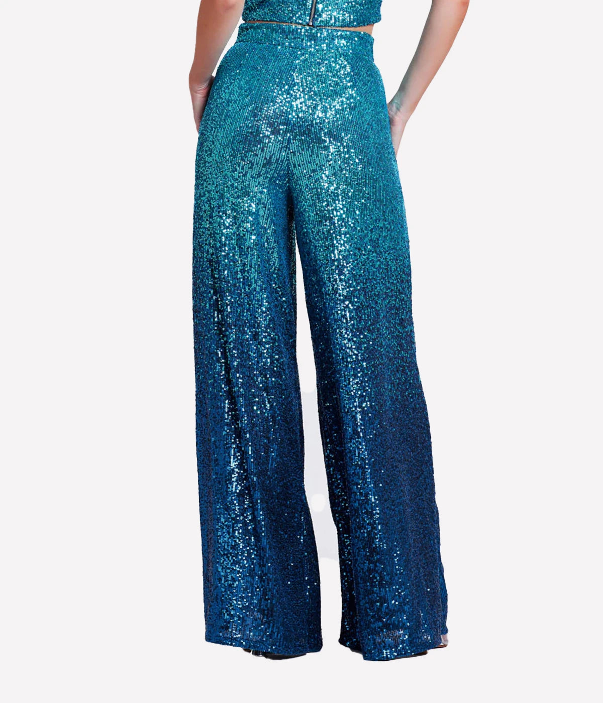 Ombre Sequin Wide Leg Pant in High Tide