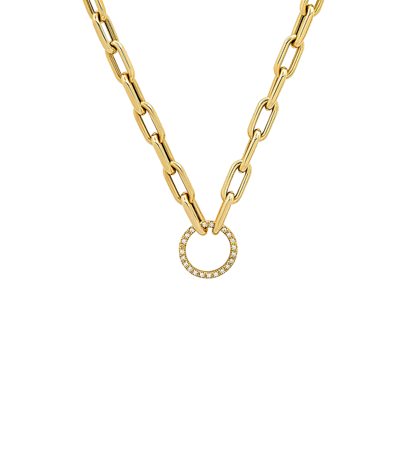 Open Link Diamond Charm Necklace in 14k Yellow Gold