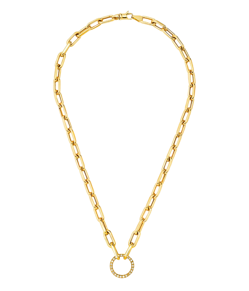 Open Link Diamond Charm Necklace in 14k Yellow Gold