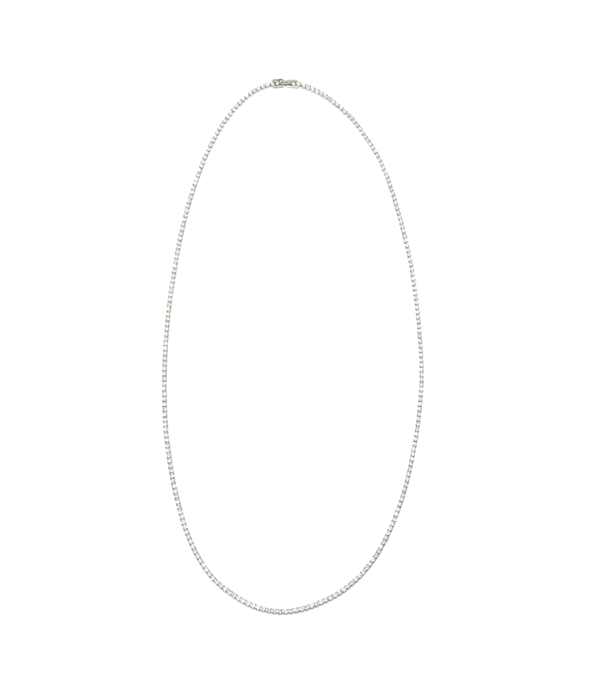 A 24 inch tennis necklace, with crystal embellishments and yellow gold clasp. Date night, timeless, trendy, made internationally. 